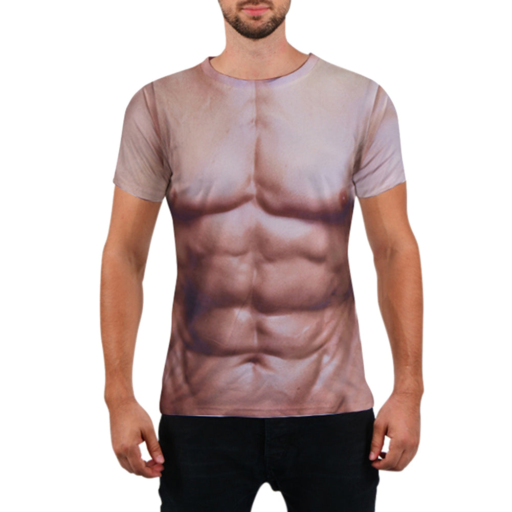 Funny 3D Muscle Print Summer Men's T-Shirt Short Sleeve Round Neck Tee Top