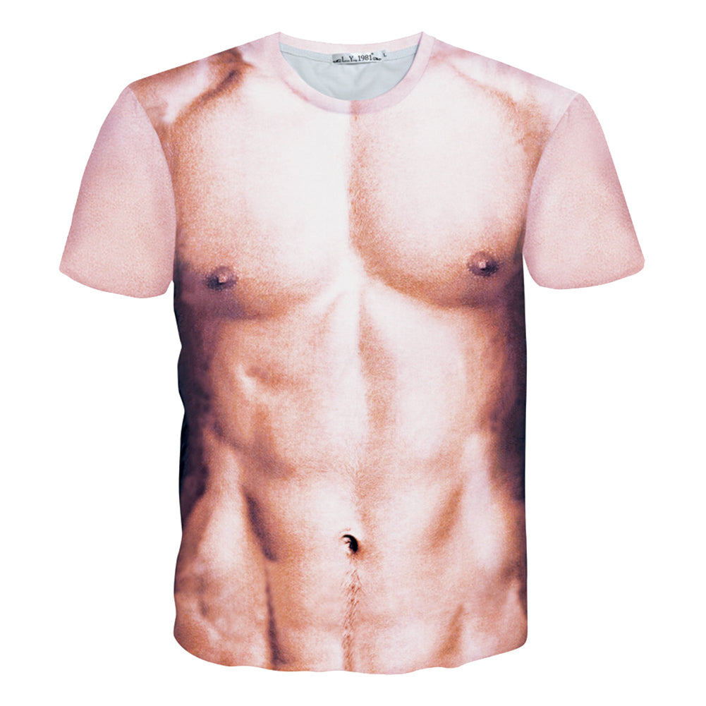 Funny 3D Muscle Print Summer Men's T-Shirt Short Sleeve Round Neck Tee Top