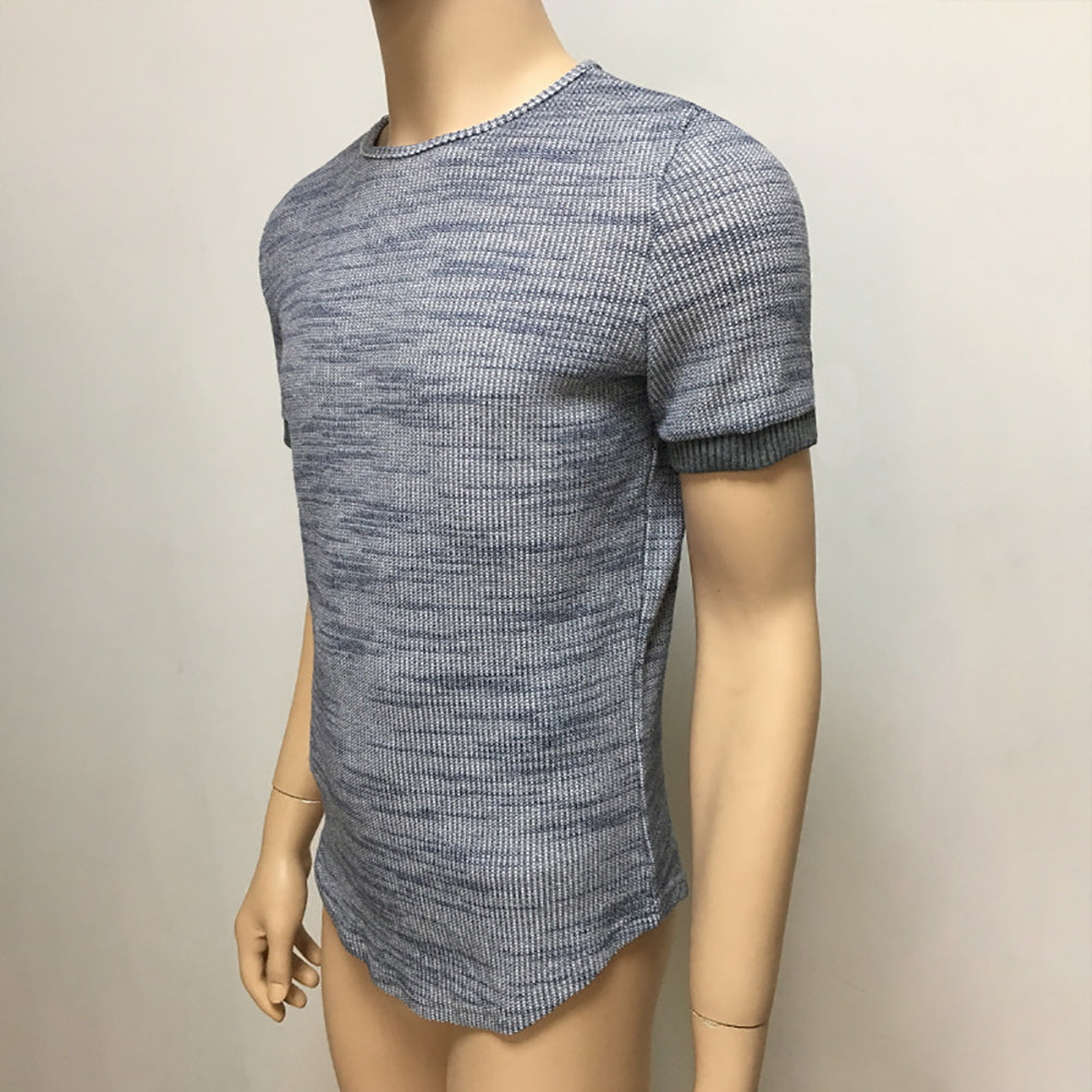 Travel Beach Short Sleeve Summer Top Men Solid Color Crew Neck Slim Tee T-Shirt