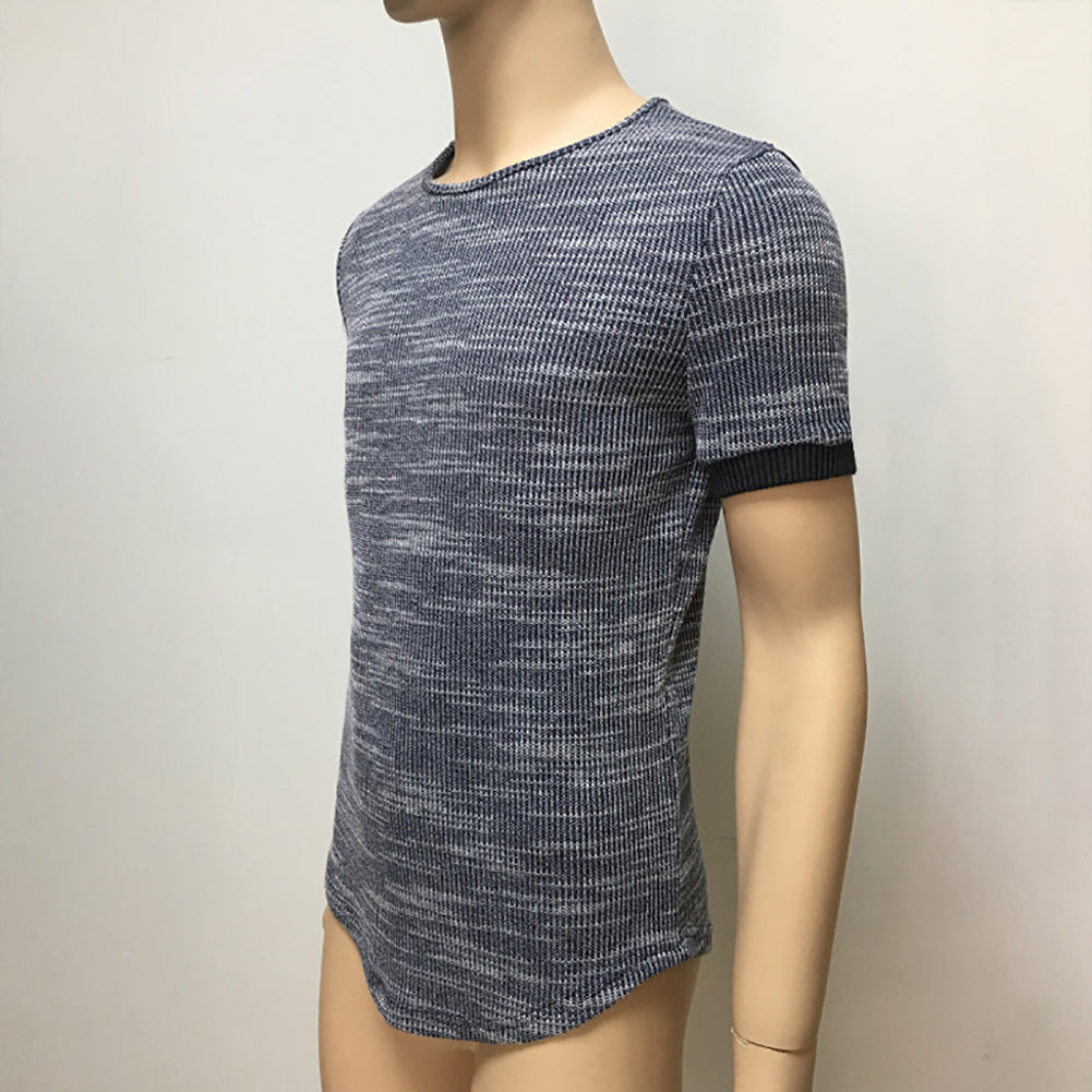 Travel Beach Short Sleeve Summer Top Men Solid Color Crew Neck Slim Tee T-Shirt