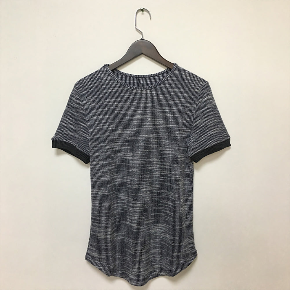 Travel Beach Short Sleeve Summer Top Men Solid Color Crew Neck Slim Tee T-Shirt