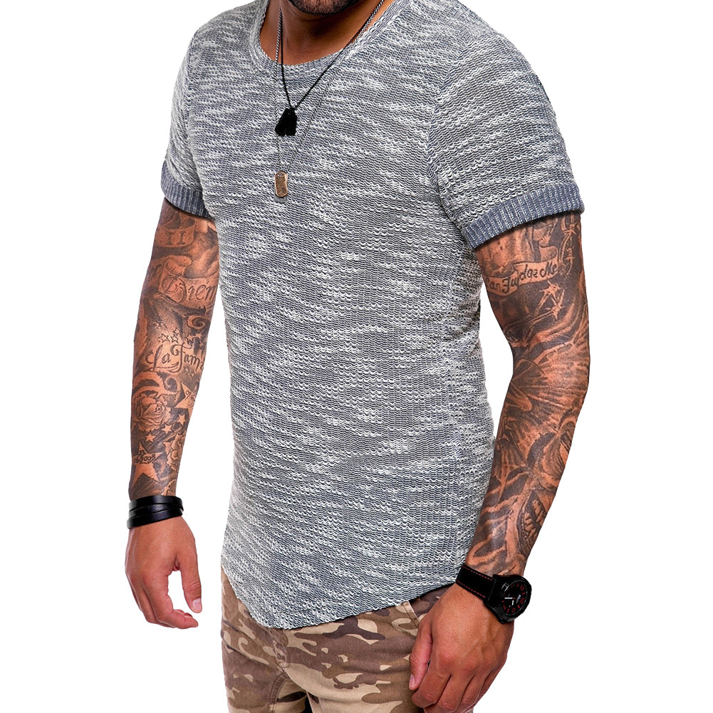 Travel Beach Short Sleeve Summer Top Men Solid Color Crew Neck Slim Tee T-Shirt