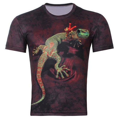 Men's Fashion Summer Cool Casual Short Sleeve O-neck 3D Lizard T-shirt Top
