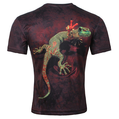 Men's Fashion Summer Cool Casual Short Sleeve O-neck 3D Lizard T-shirt Top