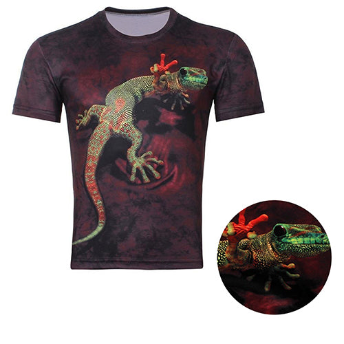 Men's Fashion Summer Cool Casual Short Sleeve O-neck 3D Lizard T-shirt Top