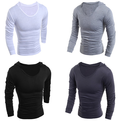Men Slim Fit Casual Letters Long Sleeve Simple Hooded T-Shirt Top Sportwear