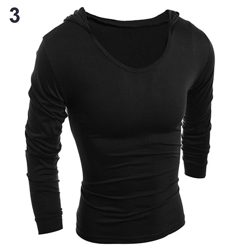 Men Slim Fit Casual Letters Long Sleeve Simple Hooded T-Shirt Top Sportwear