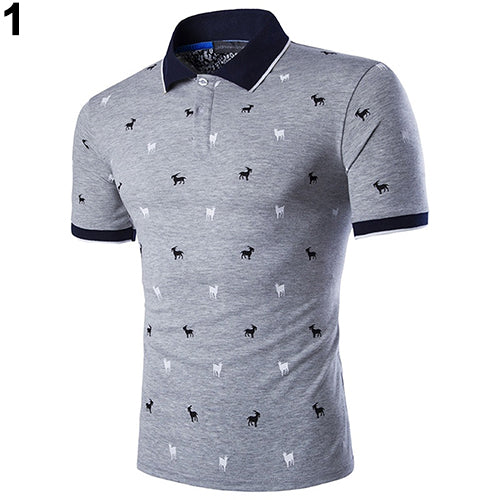 Men's Korean Style Summer Goat Embroidery Soft Shirt Short Sleeve T-shirt