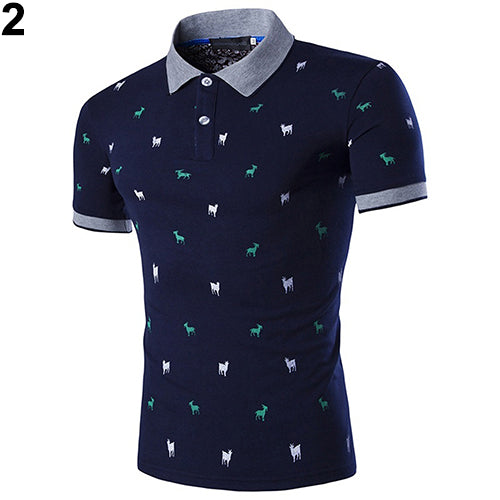 Men's Korean Style Summer Goat Embroidery Soft Shirt Short Sleeve T-shirt