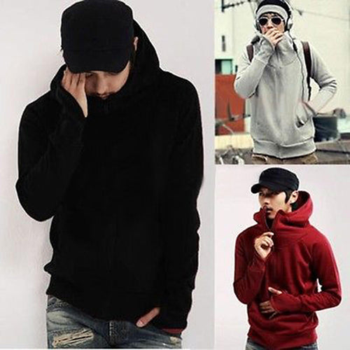 Cool Men Winter Warm Solid Color Gloves Sleeve Hooded Sweatshirt Outwear Jacket