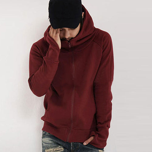 Cool Men Winter Warm Solid Color Gloves Sleeve Hooded Sweatshirt Outwear Jacket