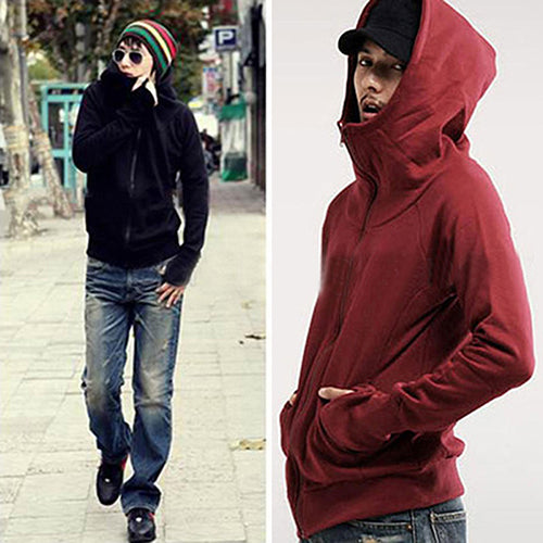 Cool Men Winter Warm Solid Color Gloves Sleeve Hooded Sweatshirt Outwear Jacket