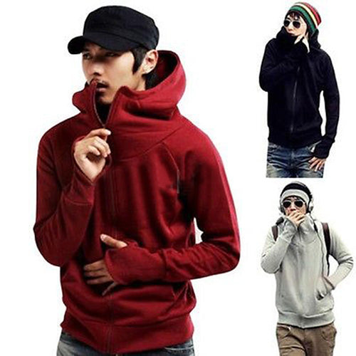 Cool Men Winter Warm Solid Color Gloves Sleeve Hooded Sweatshirt Outwear Jacket