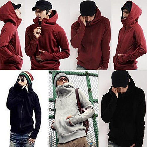 Cool Men Winter Warm Solid Color Gloves Sleeve Hooded Sweatshirt Outwear Jacket