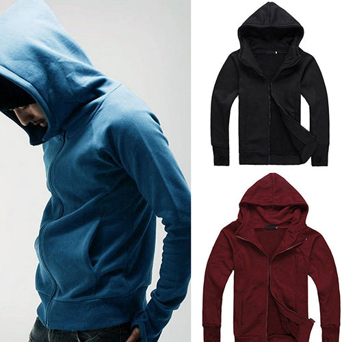 Men's Solid Color Gloves Long Sleeved Hooded Sweater Jacket Cardigan Outwear