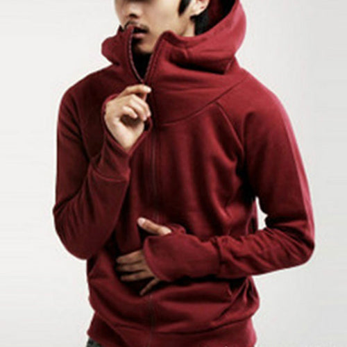 Men's Solid Color Gloves Long Sleeved Hooded Sweater Jacket Cardigan Outwear