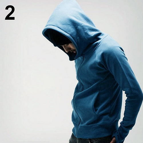 Men's Solid Color Gloves Long Sleeved Hooded Sweater Jacket Cardigan Outwear