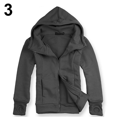 Men's Solid Color Gloves Long Sleeved Hooded Sweater Jacket Cardigan Outwear