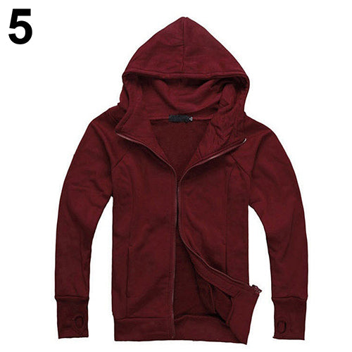 Men's Solid Color Gloves Long Sleeved Hooded Sweater Jacket Cardigan Outwear