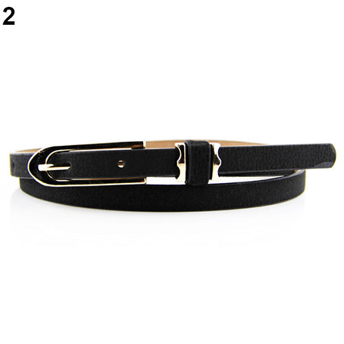 Fashion Lady Women Korean Sweet Faux Leather Thin Skinny Buckle Belt Waistband