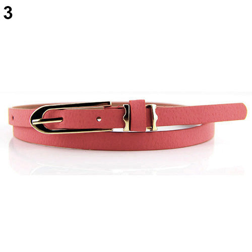 Fashion Lady Women Korean Sweet Faux Leather Thin Skinny Buckle Belt Waistband