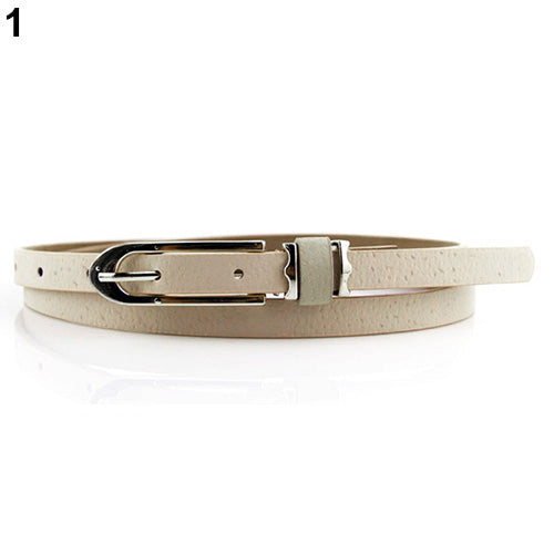 Fashion Lady Women Korean Sweet Faux Leather Thin Skinny Buckle Belt Waistband