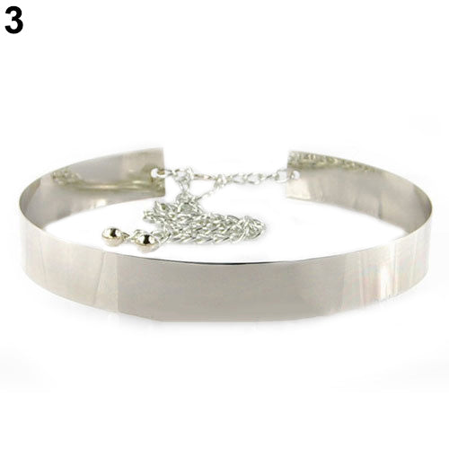 Women Wide Plate Metal Waist Mirror Chains Waistband Metallic Dress Decor Belt