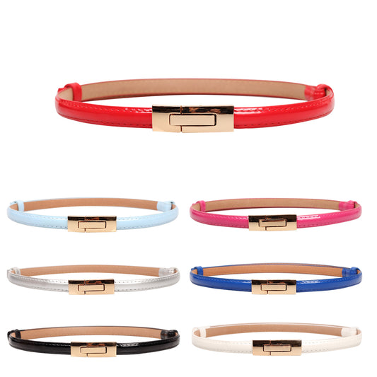 Fashion Faux Leather Women Slim Belt Metal Buckle Solid Color Strap Waistband