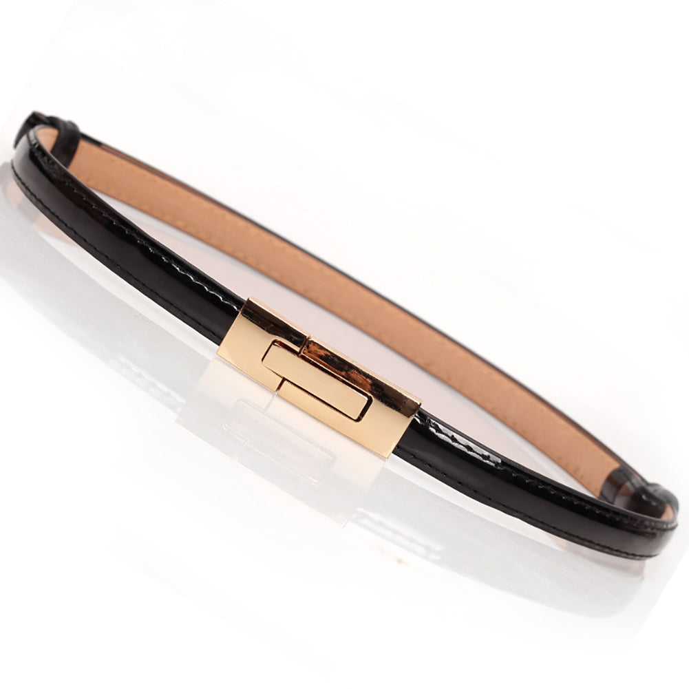 Fashion Faux Leather Women Slim Belt Metal Buckle Solid Color Strap Waistband