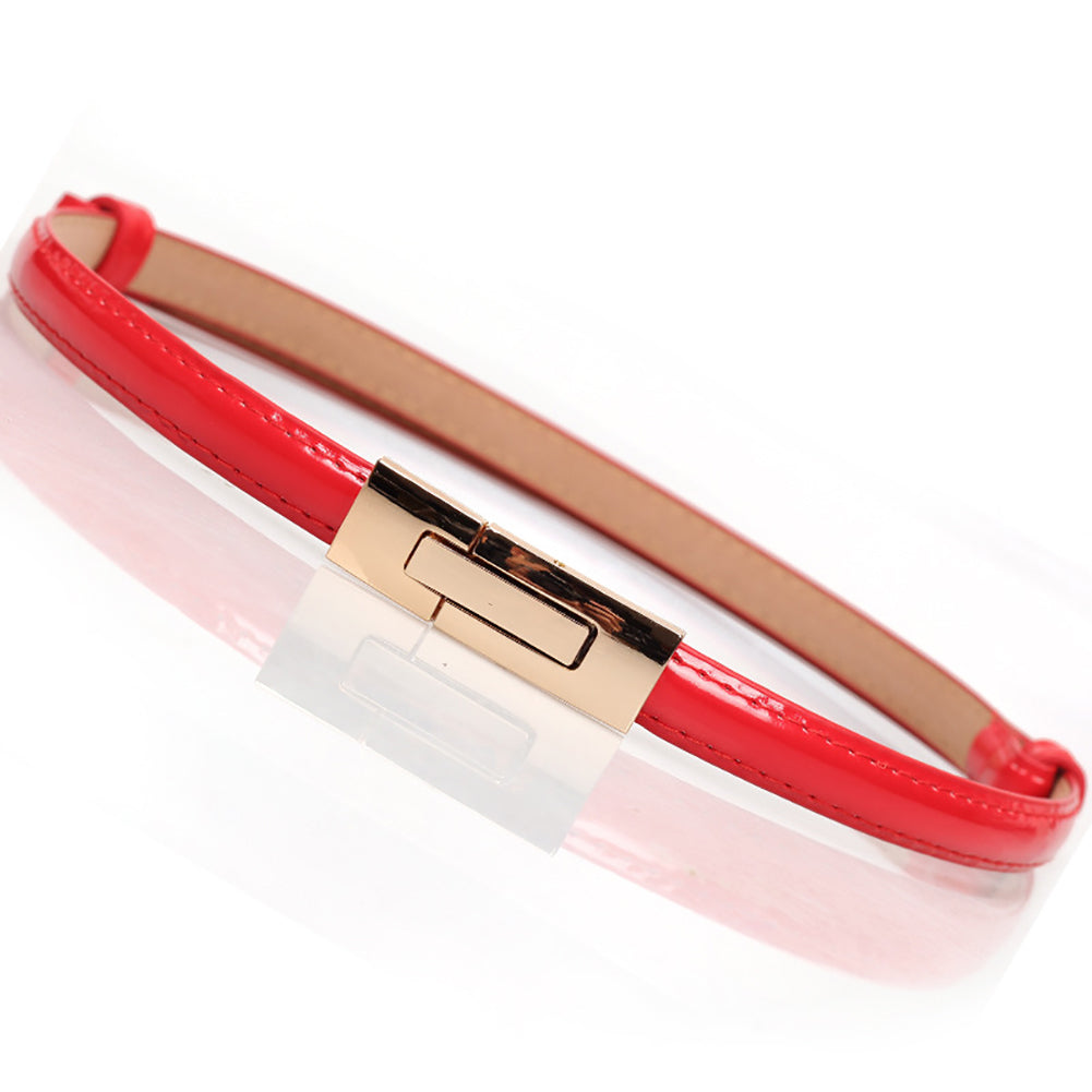 Fashion Faux Leather Women Slim Belt Metal Buckle Solid Color Strap Waistband