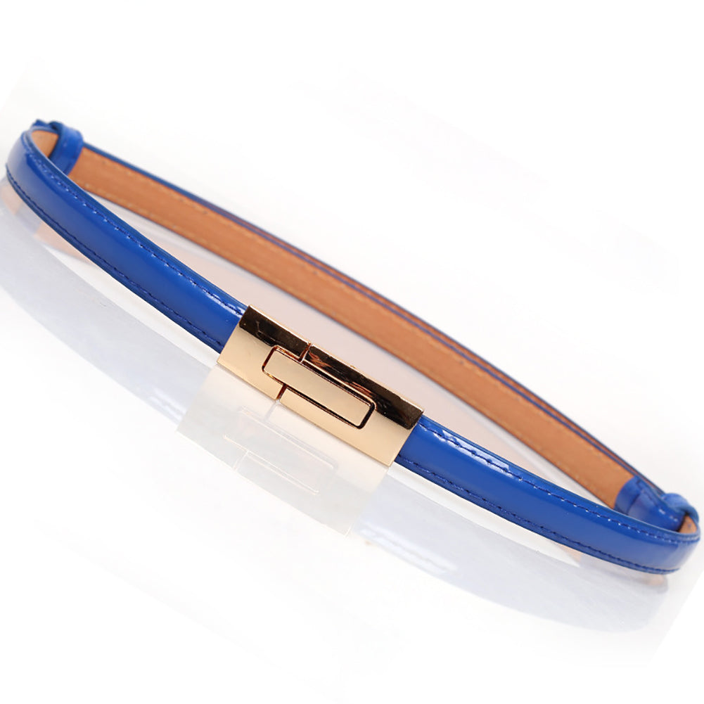 Fashion Faux Leather Women Slim Belt Metal Buckle Solid Color Strap Waistband