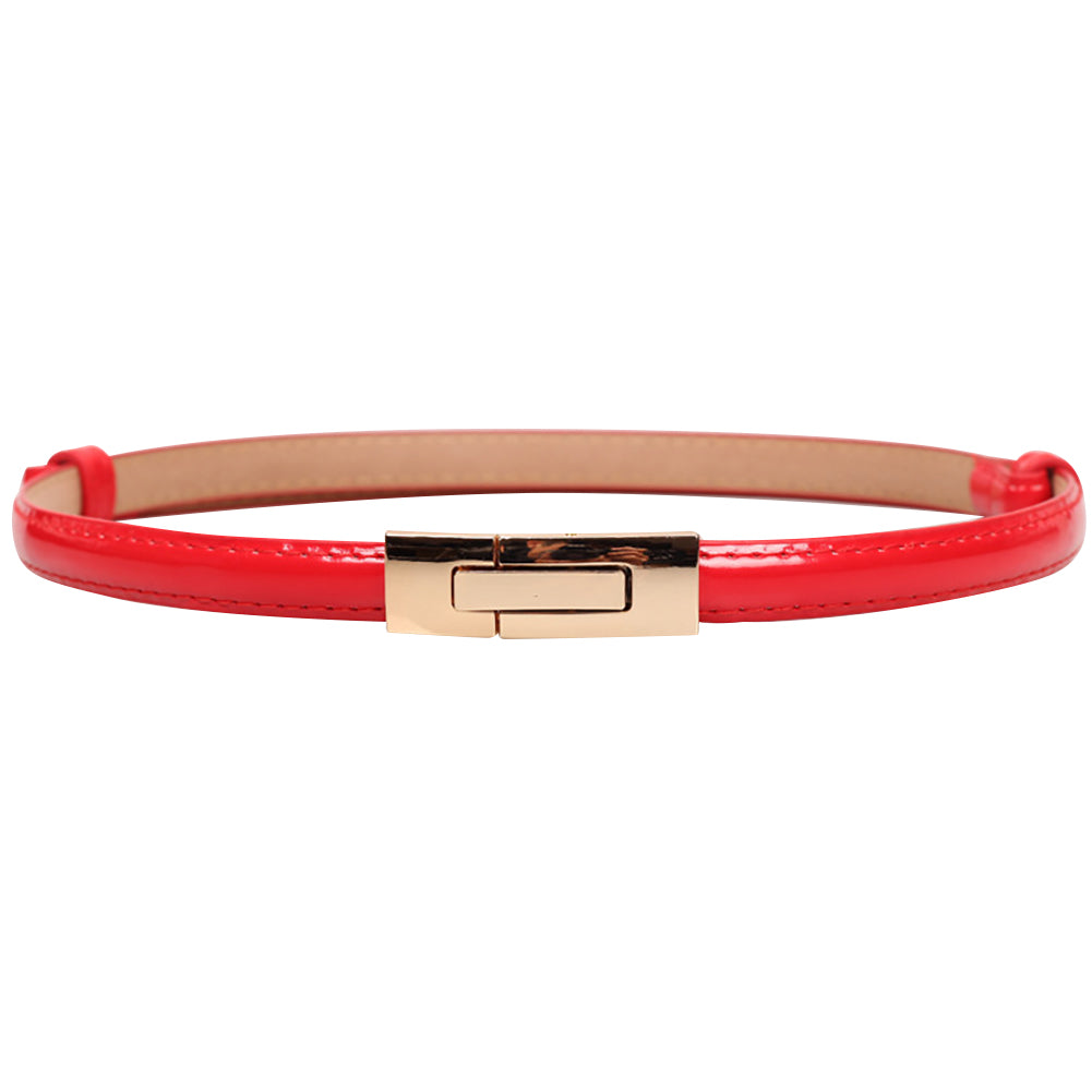 Fashion Faux Leather Women Slim Belt Metal Buckle Solid Color Strap Waistband
