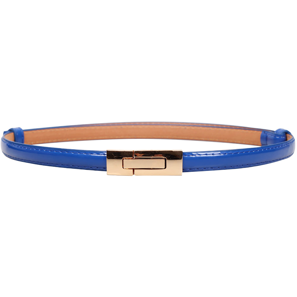 Fashion Faux Leather Women Slim Belt Metal Buckle Solid Color Strap Waistband
