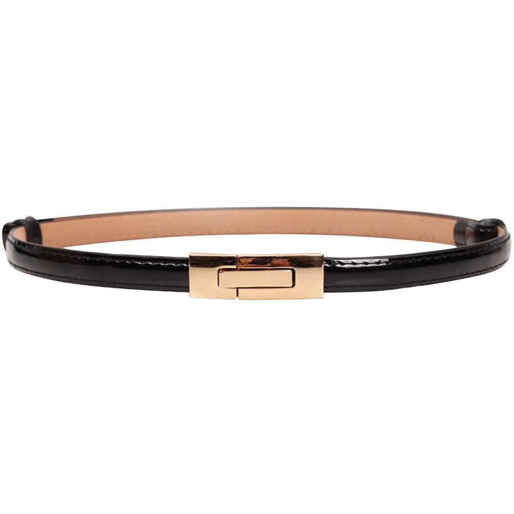 Fashion Faux Leather Women Slim Belt Metal Buckle Solid Color Strap Waistband