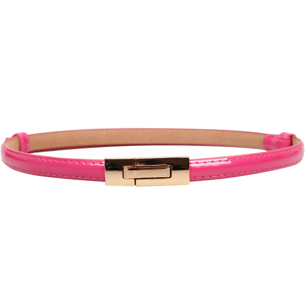 Fashion Faux Leather Women Slim Belt Metal Buckle Solid Color Strap Waistband