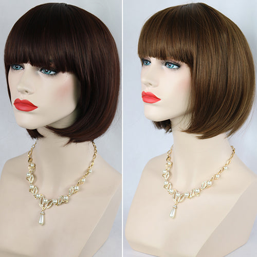 Women's Fashion Short Straight Bobo with Bangs Full Wig Cosplay Party Extension