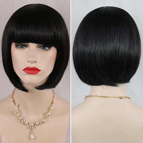 Women's Fashion Short Straight Bobo with Bangs Full Wig Cosplay Party Extension