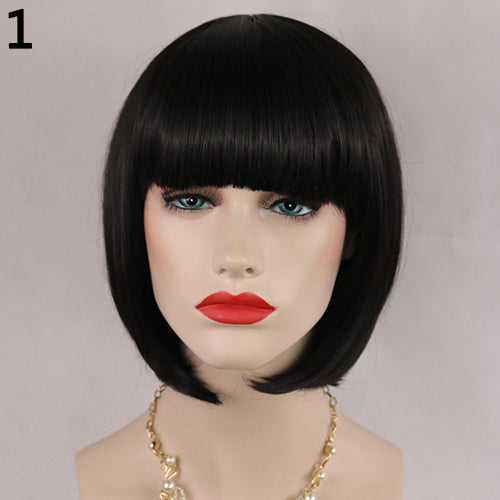 Women's Fashion Short Straight Bobo with Bangs Full Wig Cosplay Party Extension