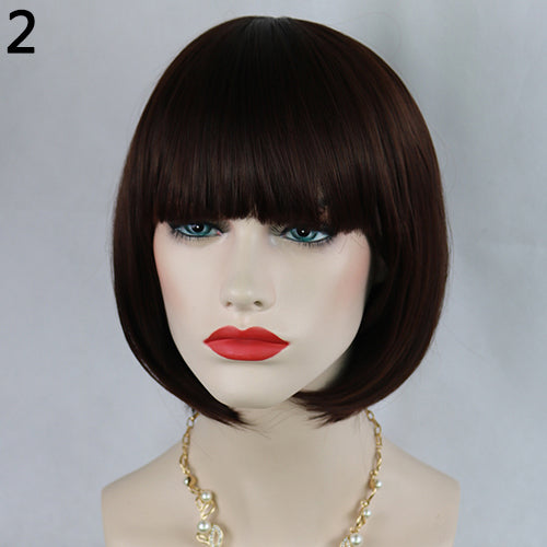 Women's Fashion Short Straight Bobo with Bangs Full Wig Cosplay Party Extension