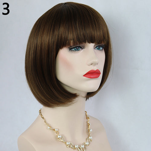 Women's Fashion Short Straight Bobo with Bangs Full Wig Cosplay Party Extension