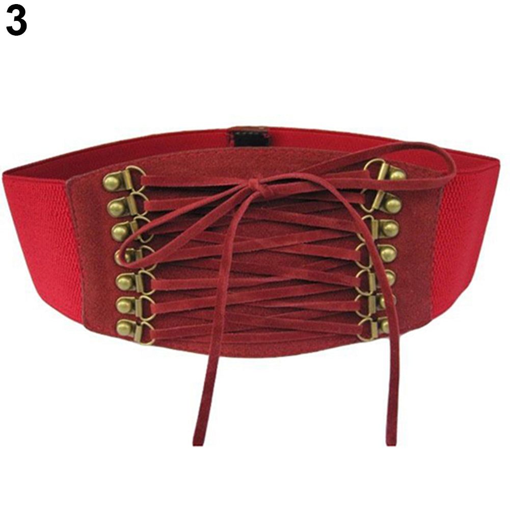 Women Fashion Wide Elastic Stretch Belt Tassel Lace Up Corset Waist Waistband