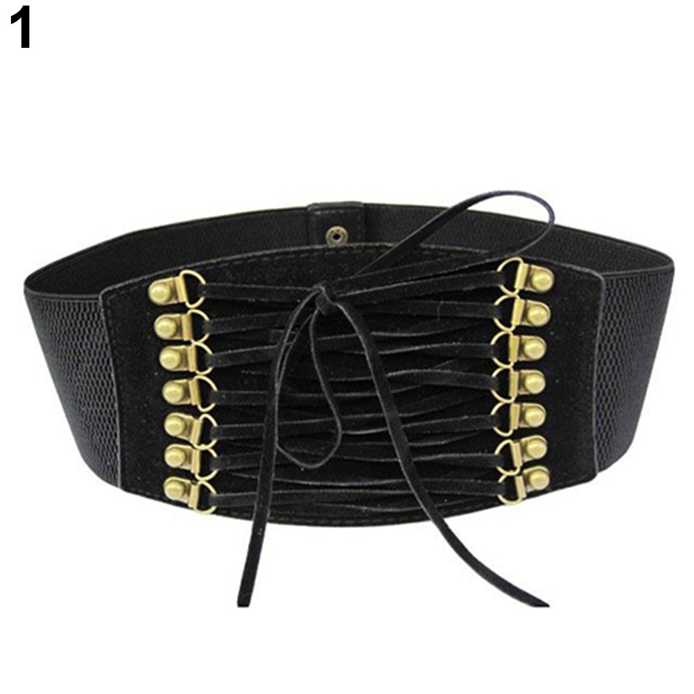 Women Fashion Wide Elastic Stretch Belt Tassel Lace Up Corset Waist Waistband