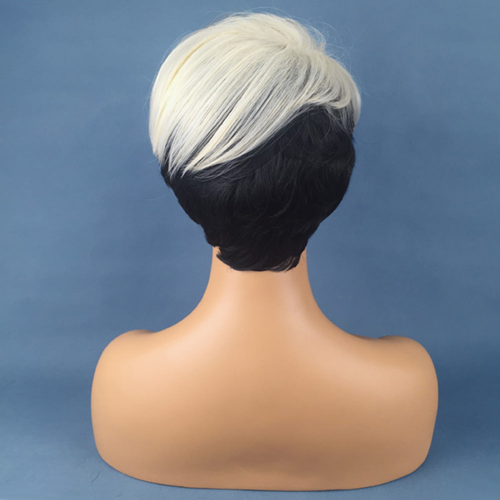 Black to White Mixed Color Women Wig Short Straight Cosplay Party Hairpiece
