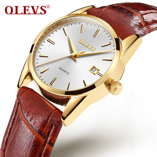 OLEVS New watch ladies fashion trend student watch leather belt double calendar waterproof female watch