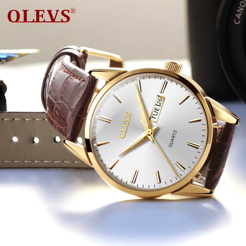 OLEVS New watch ladies fashion trend student watch leather belt double calendar waterproof female watch