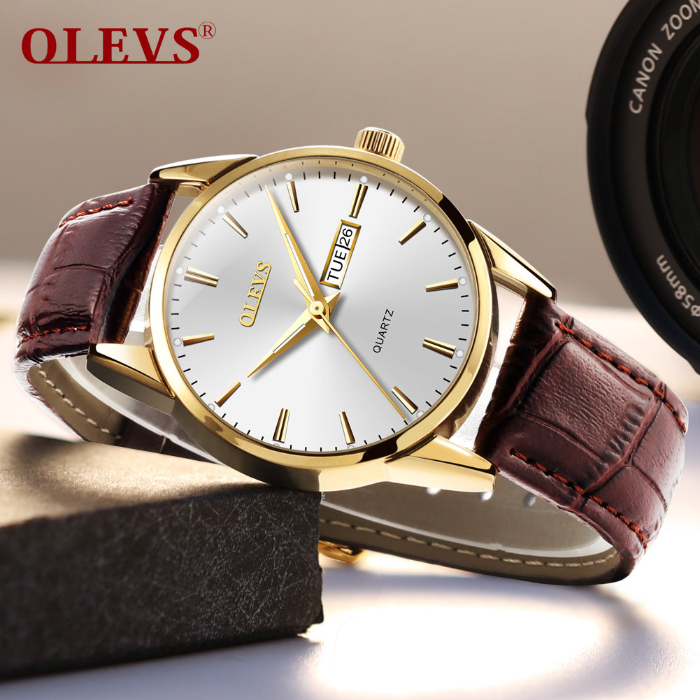 OLEVS New watch ladies fashion trend student watch leather belt double calendar waterproof female watch