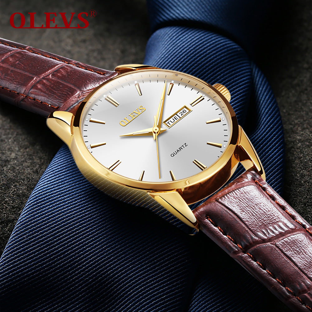 OLEVS New watch ladies fashion trend student watch leather belt double calendar waterproof female watch