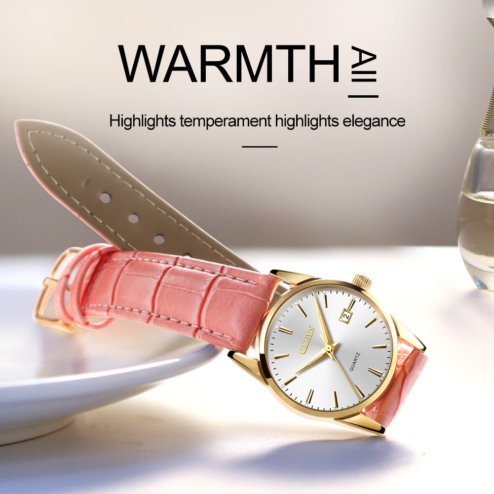 OLEVS New watch ladies fashion trend student watch leather belt double calendar waterproof female watch