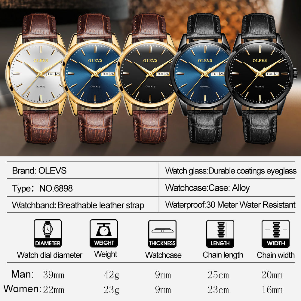 OLEVS New watch ladies fashion trend student watch leather belt double calendar waterproof female watch