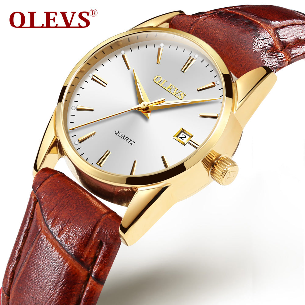 OLEVS New watch ladies fashion trend student watch leather belt double calendar waterproof female watch
